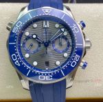 OM Factory Omega Seamaster Diver 300m Grey Dial Blue Rubber Strap Replica Watch For Men